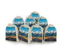 FHESDCW 8-Pack Alpine Snowy Mountain Gift Bags, Durable & Portable Linen Drawstring Bags, Reusable Storage Bag for Jewelry, Candy, Wedding, Travel, 4.9 X 6.7 Inch