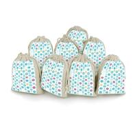 FHESDCW 8-Pack Blue Polka Dot Pattern Gift Bags, Durable & Portable Linen Drawstring Bags, Reusable Storage Bag for Jewelry, Candy, Wedding, Travel, 4.9 X 6.7 Inch