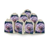 FHESDCW 8-Pack Botany Dandelion Purple Gift Bags, Durable & Portable Linen Drawstring Bags, Reusable Storage Bag for Jewelry, Candy, Wedding, Travel, 4.9 X 6.7 Inch