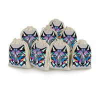 FHESDCW 8-Pack Coyote, Wolf Beast Gift Bags, Durable & Portable Linen Drawstring Bags, Reusable Storage Bag for Jewelry, Candy, Wedding, Travel, 4.9 X 6.7 Inch