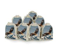 FHESDCW 8-Pack Eagles Gift Bags, Durable & Portable Linen Drawstring Bags, Reusable Storage Bag for Jewelry, Candy, Wedding, Travel, 4.9 X 6.7 Inch