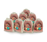 FHESDCW 8-Pack Happy Smiling Face Gift Bags, Durable & Portable Linen Drawstring Bags, Reusable Storage Bag for Jewelry, Candy, Wedding, Travel, 4.9 X 6.7 Inch