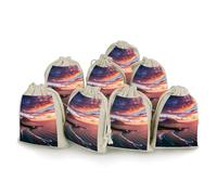 FHESDCW 8-Pack Hawaiian Sunset Gift Bags, Durable & Portable Linen Drawstring Bags, Reusable Storage Bag for Jewelry, Candy, Wedding, Travel, 4.9 X 6.7 Inch