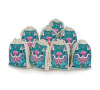 FHESDCW 8-Pack Marine Creatures for Navigation Gift Bags, Durable & Portable Linen Drawstring Bags, Reusable Storage Bag for Jewelry, Candy, Wedding, Travel, 4.9 X 6.7 Inch