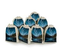 FHESDCW 8-Pack Meteors in The Night Sky Gift Bags, Durable & Portable Linen Drawstring Bags, Reusable Storage Bag for Jewelry, Candy, Wedding, Travel, 4.9 X 6.7 Inch