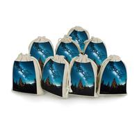 FHESDCW 8-Pack Natural Forest Starry Sky Moon Gift Bags, Durable & Portable Linen Drawstring Bags, Reusable Storage Bag for Jewelry, Candy, Wedding, Travel, 4.9 X 6.7 Inch
