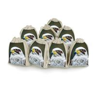 FHESDCW 8-Pack Spear Falcon, White Eagle Gift Bags, Durable & Portable Linen Drawstring Bags, Reusable Storage Bag for Jewelry, Candy, Wedding, Travel, 4.9 X 6.7 Inch