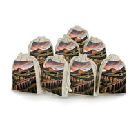 FHESDCW 8-Pack Sunset over Elevated Bridge Gift Bags, Durable & Portable Linen Drawstring Bags, Reusable Storage Bag for Jewelry, Candy, Wedding, Travel, 4.9 X 6.7 Inch