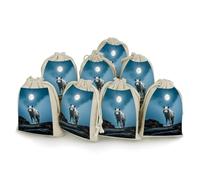 FHESDCW 8-Pack The White Wolf on The Rock Gift Bags, Durable & Portable Linen Drawstring Bags, Reusable Storage Bag for Jewelry, Candy, Wedding, Travel, 4.9 X 6.7 Inch