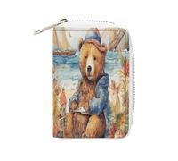 FHESDCW A Bear on The Beach Leather Card Bag Credit Card Holder Zipper Wallet With 20 Card Slots Slim Wallet Debit Card Protector Organizer Case, style, 16x11.5cm