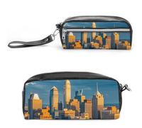 FHESDCW A Busy Town in The City Pencil Case Large Capacity with Zipper, Hanging Water Proof Cosmetic Bag for Travel, Vintage Leather Pencil Pouch for Women Men