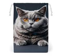 FHESDCW A Gray Cat Is Lying Drawstring Bag Canvas, Reusable Travel Jewelry Pouches, Washable Storage Bags for Gift, Candy, Cosmetics 12 * 18cm