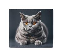 FHESDCW A Gray Cat Is Lying Wallet Elegant Leather Wallets with ID Window & 2 Card Slots, Slim Bifold Wallet for Men Women