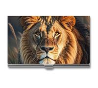 FHESDCW A Lion Business Card Holder for Men & Women, Professional Card Case with Buckle Style Shut, Compact And Portable Metal Case for Office Workers, style, One Size, Classic