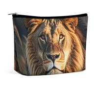 FHESDCW A Lion Makeup Bag for Women PU Leather Waterproof Cosmetic Bag with Zipper Portable Travel Makeup Organizer