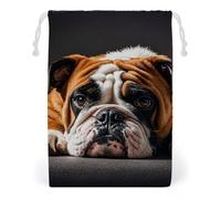 FHESDCW A Sad Bulldog Drawstring Bag Canvas, Reusable Travel Jewelry Pouches, Washable Storage Bags for Gift, Candy, Cosmetics 12 * 18cm