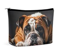 FHESDCW A Sad Bulldog Makeup Bag for Women PU Leather Waterproof Cosmetic Bag with Zipper Portable Travel Makeup Organizer