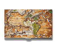 FHESDCW A Worn-out World Map Business Card Holder for Men & Women, Professional Card Case with Buckle Style Shut, Compact And Portable Metal Case for Office Workers, style, One Size, Classic