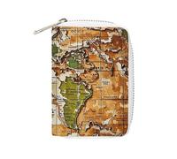 FHESDCW A Worn-out World Map Card Holder for Men Women, Leather Credit Card Holder with 20 Card Slots Small Purse with Zipper