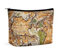 FHESDCW A Worn-out World Map Makeup Bag for Women PU Leather Waterproof Cosmetic Bag with Zipper Portable Travel Makeup Organizer