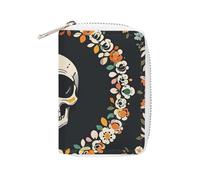 FHESDCW A Wreath Skeleton Card Holder for Men Women, Leather Credit Card Holder with 20 Card Slots Small Purse with Zipper