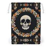 FHESDCW A Wreath Skeleton Drawstring Bag Canvas, Reusable Travel Jewelry Pouches, Washable Storage Bags for Gift, Candy, Cosmetics 20 * 25cm