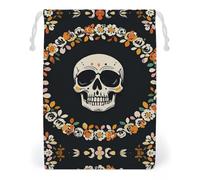 FHESDCW A Wreath Skeleton Drawstring Bag Canvas, Reusable Travel Jewelry Pouches, Washable Storage Bags for Gift, Candy, Cosmetics 12 * 18cm