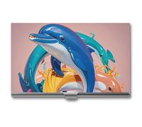 FHESDCW Abstract Animal Dolphin Business Card Holder for Men & Women, Professional Card Case with Buckle Style Shut, Compact And Portable Metal Case for Office Workers, style, One Size, Classic