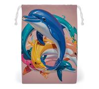 FHESDCW Abstract Animal Dolphin Drawstring Bag Canvas, Reusable Travel Jewelry Pouches, Washable Storage Bags for Gift, Candy, Cosmetics 20 * 25cm