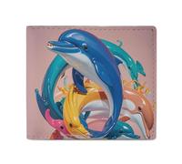 FHESDCW Abstract Animal Dolphin Wallet Elegant Leather Wallets with ID Window & 2 Card Slots, Slim Bifold Wallet for Men Women
