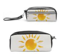 FHESDCW Abstract Art Golden Sunlight Pencil Case Large Capacity with Zipper, Hanging Water Proof Cosmetic Bag for Travel, Vintage Leather Pencil Pouch for Women Men