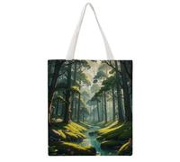FHESDCW Aesthetic Canvas Tote Bag for Women - Large 16.1x15 Reusable Grocery Shopping Bags Double-Sided Printed, Fantasy Forest Shoulder Bag Handbag for Travel, Beach, Camping, Yoga