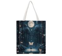 FHESDCW Aesthetic Canvas Tote Bag for Women - Large 16.1x15 Reusable Grocery Shopping Bags Double-Sided Printed, Black Light Fantasy Forest Shoulder Bag Handbag for Travel, Beach, Camping, Yoga