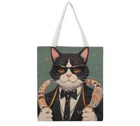 FHESDCW Aesthetic Canvas Tote Bag for Women - Large 16.1x15 Reusable Grocery Shopping Bags Double-Sided Printed, Cool Rich Gangster Boss Cat Shoulder Bag Handbag for Travel, Beach, Camping, Yoga