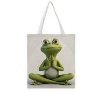 FHESDCW Aesthetic Canvas Tote Bag for Women - Large 16.1x15 Reusable Grocery Shopping Bags Double-Sided Printed, The Funny Frog Doing Yoga Shoulder Bag Handbag for Travel, Beach, Camping, Yoga