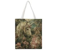FHESDCW Aesthetic Canvas Tote Bag for Women - Large 16.1x15 Reusable Grocery Shopping Bags Double-Sided Printed, Image of Magic Horse Shoulder Bag Handbag for Travel, Beach, Camping, Yoga