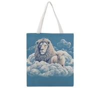 FHESDCW Aesthetic Canvas Tote Bag for Women - Large 16.1x15 Reusable Grocery Shopping Bags Double-Sided Printed, Lamb with A Lion On The Clouds Shoulder Bag Handbag for Travel, Beach, Camping, Yoga