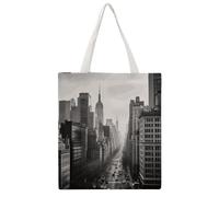 FHESDCW Aesthetic Canvas Tote Bag for Women - Large 16.1x15 Reusable Grocery Shopping Bags Double-Sided Printed, Black And White New York Shoulder Bag Handbag for Travel, Beach, Camping, Yoga