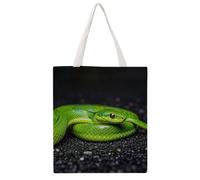 FHESDCW Aesthetic Canvas Tote Bag for Women - Large 16.1x15 Reusable Grocery Shopping Bags Double-Sided Printed, The Green Snake Shoulder Bag Handbag for Travel, Beach, Camping, Yoga