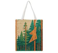 FHESDCW Aesthetic Canvas Tote Bag for Women - Large 16.1x15 Reusable Grocery Shopping Bags Double-Sided Printed, Mountain Fir Forest Shoulder Bag Handbag for Travel, Beach, Camping, Yoga