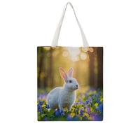 FHESDCW Aesthetic Canvas Tote Bag for Women - Large 16.1x15 Reusable Grocery Shopping Bags Double-Sided Printed, White Rabbits in The Forest Shoulder Bag Handbag for Travel, Beach, Camping, Yoga