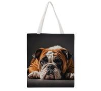 FHESDCW Aesthetic Canvas Tote Bag for Women - Large 16.1x15 Reusable Grocery Shopping Bags Double-Sided Printed, A Sad Bulldog Shoulder Bag Handbag for Travel, Beach, Camping, Yoga