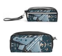 FHESDCW Air Force Fighter Jet Pencil Case Large Capacity with Zipper, Hanging Water Proof Cosmetic Bag for Travel, Vintage Leather Pencil Pouch for Women Men