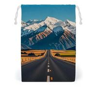 FHESDCW Alpine Snowy Mountain Drawstring Bag Canvas, Reusable Travel Jewelry Pouches, Washable Storage Bags for Gift, Candy, Cosmetics 12 * 18cm