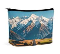 FHESDCW Alpine Snowy Mountain Makeup Bag for Women PU Leather Waterproof Cosmetic Bag with Zipper Portable Travel Makeup Organizer