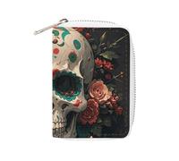 FHESDCW Amazing Skull And Bones Leather Card Bag Credit Card Holder Zipper Wallet With 20 Card Slots Slim Wallet Debit Card Protector Organizer Case, style, 16x11.5cm