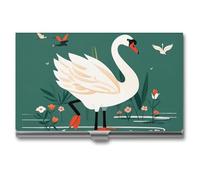 FHESDCW Ancient Flower Swan Business Card Holder for Men & Women, Professional Card Case with Buckle Style Shut, Compact And Portable Metal Case for Office Workers, style, One Size, Classic