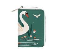 FHESDCW Ancient Flower Swan Card Holder for Men Women, Leather Credit Card Holder with 20 Card Slots Small Purse with Zipper