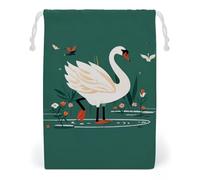 FHESDCW Ancient Flower Swan Drawstring Bag Canvas, Reusable Travel Jewelry Pouches, Washable Storage Bags for Gift, Candy, Cosmetics 20 * 25cm