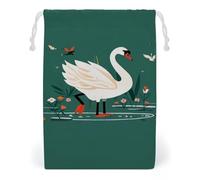 FHESDCW Ancient Flower Swan Drawstring Bag Canvas, Reusable Travel Jewelry Pouches, Washable Storage Bags for Gift, Candy, Cosmetics 12 * 18cm